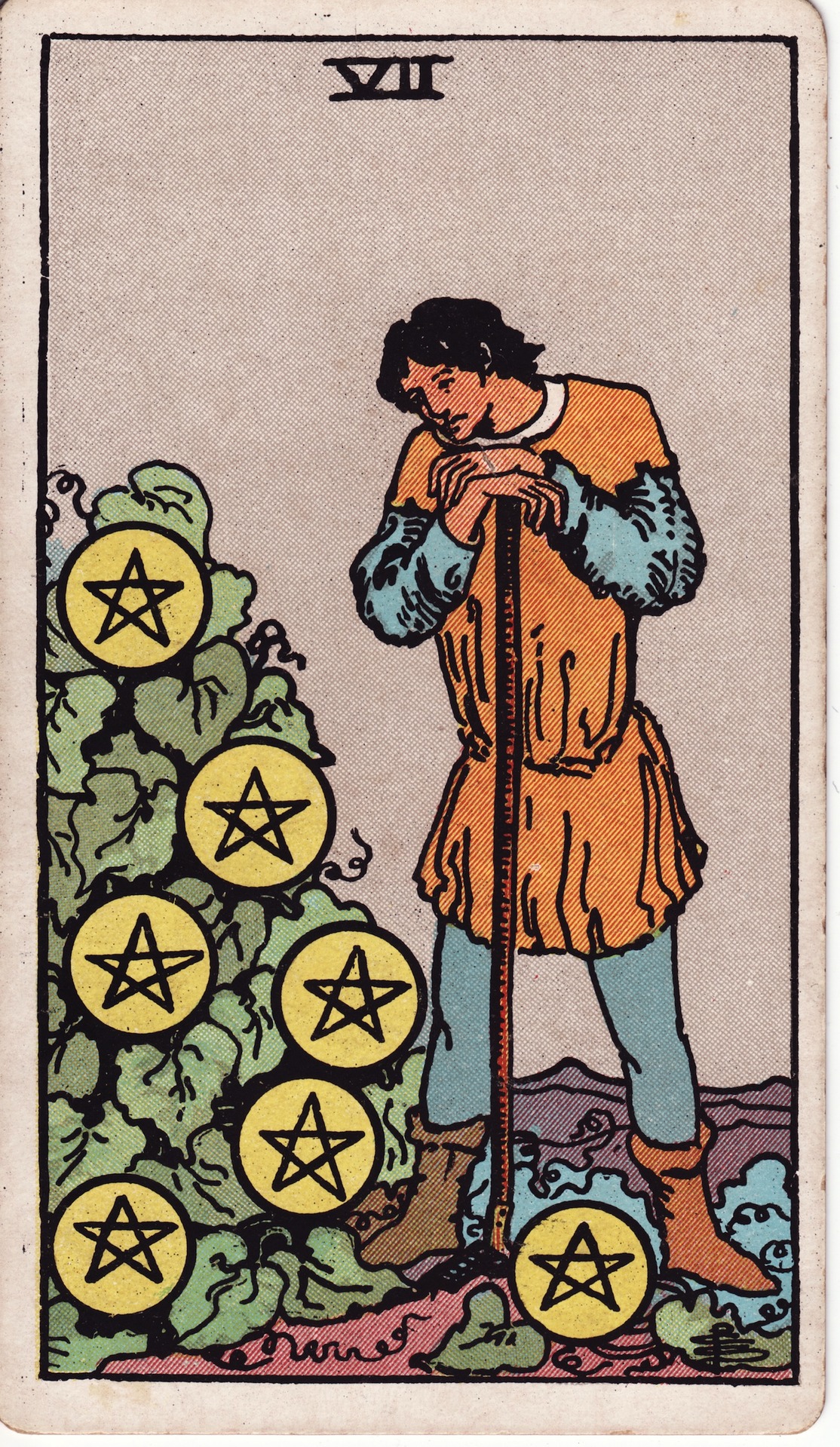 Seven of Pentacles tarot card, Rider–Waite–Smith deck