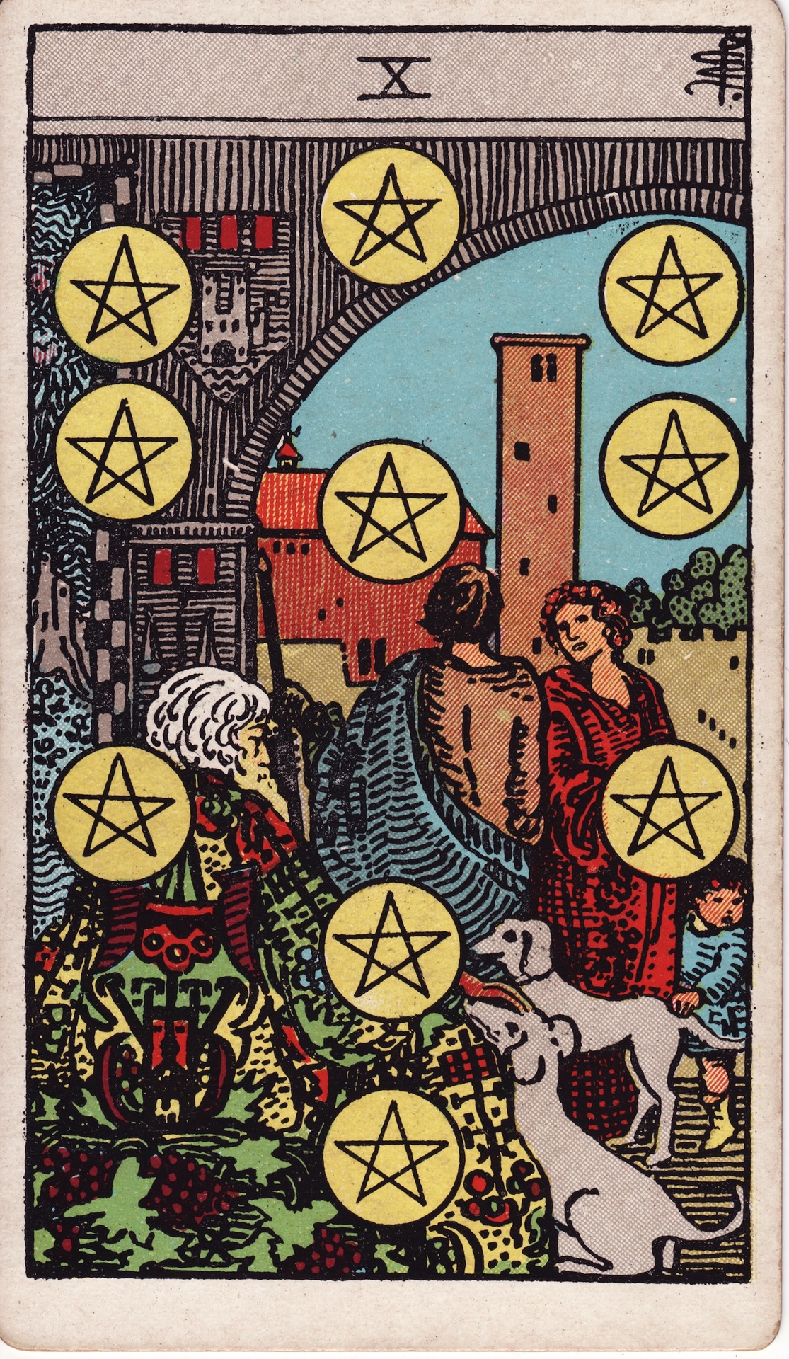 Ten of Pentacles tarot card, Rider–Waite–Smith deck